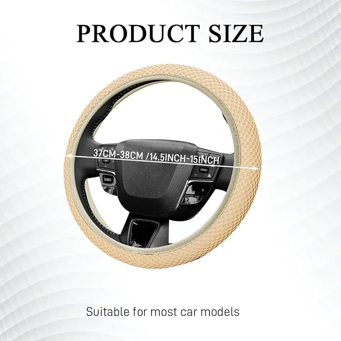 Elastic Stretch Steering Wheel Cover, Steering Wheel Protector, 15 Inch Anti-Slip Breathable Microfiber Ice Silk Protection, Easy Carry, Warm in Winter & Cool in Summer for Cars (Beige)