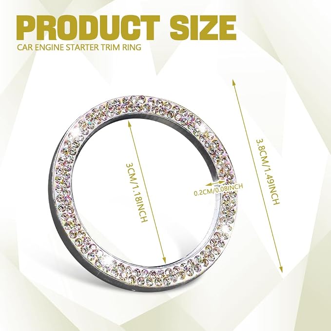 Car Bling Crystal Rhinestone Engine Start Ring Decals, Push to Start Button Cover, Key Ignition & Knob Bling Ring, Key Ignition Knob Bling Ring, Bling Car Accessories for Women