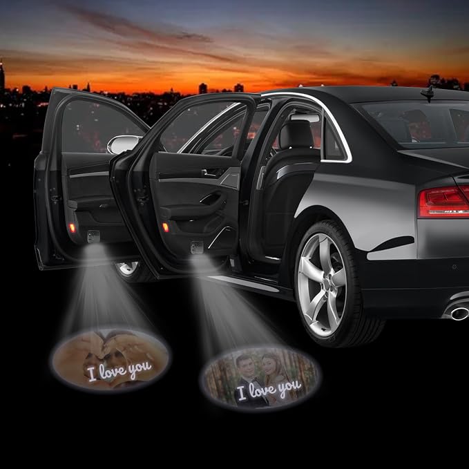 Custom Car Door Projector Light, 2 Pcs Wireless LED Welcome Courtesy Lights | Car Light with Personalized Photo Text, Universal Fit HD Projection Ghost Shadow Puddle Light for All Car, Infrared Sensing