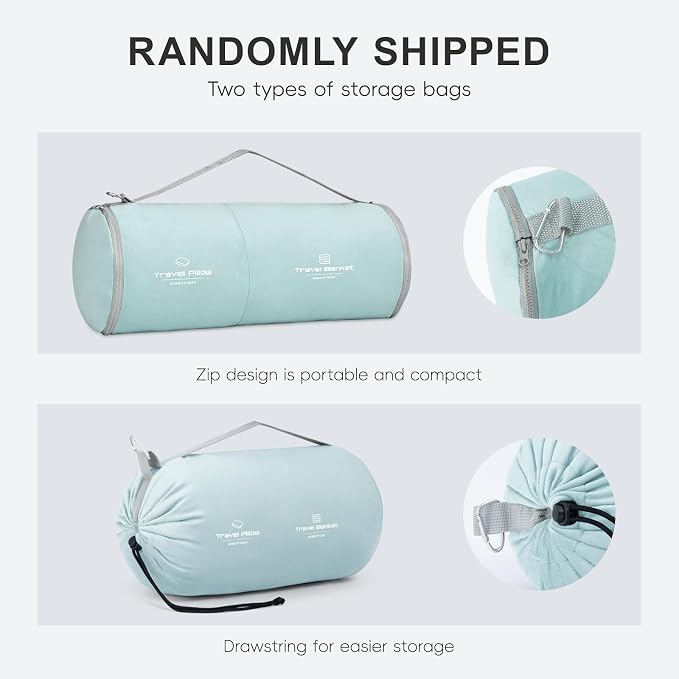 urnexttour Travel Pillow and Blanket Set Neck Pillows Soft Blankets with Sleep Mask Travel Essentials for Airplane Car Memory Foam Blue Green