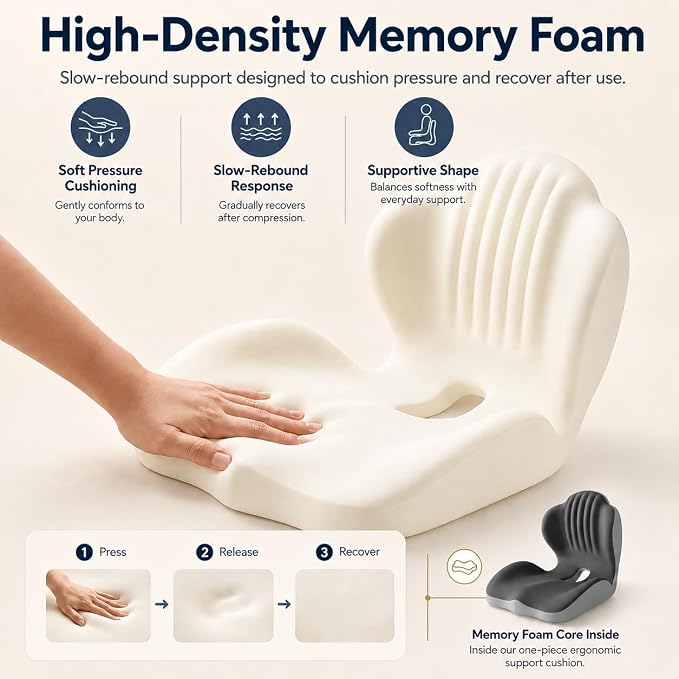 Ergonomic Car Seat Cushion with Lumbar Support, Pressure-Responsive Memory Foam, Enhanced Pelvic Stability for Pressure Relief, Ideal for Long Driving, Office & Home (Gray)