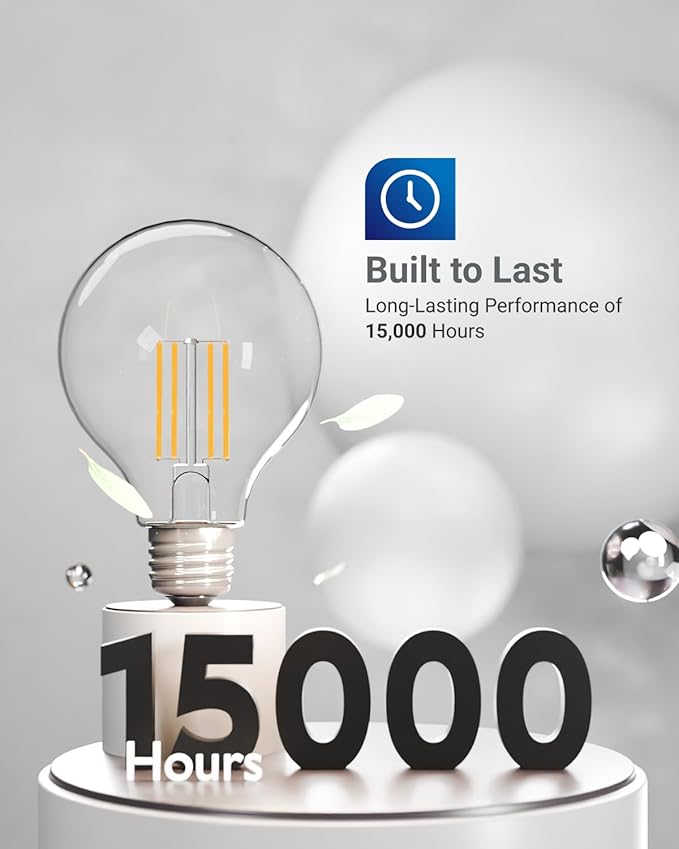10 Pack G25 LED Light Bulbs, Filament Edison Globe, Vanity Lighting Bulb for Bathroom Bedroom, 500 LM, 5W (60W Equivalent), 3000K Warm White, Dimmable, E26 Base, Clear UL