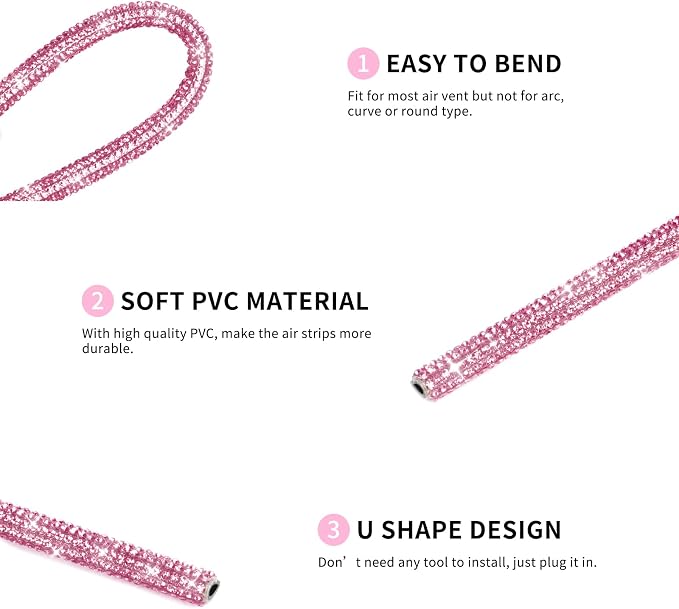 INSAUTO Bling Car Accessories for Women,Bling Car Air Vent Outlet Trim, 10pcs Rhinestone Car Air Conditioner Vent Decoration Strips(Pink)