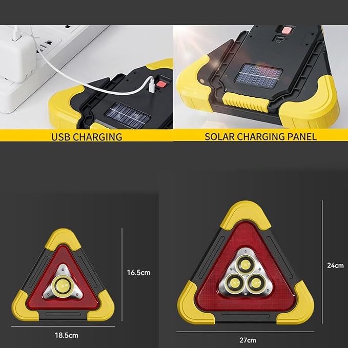2026 New 3-in-1 Solar Emergency Triangle Warning Light at the Roadside, Portable LED Roadside Triangles with USB Rechargeable, Waterproof Hazard Reflector for Car Breakdowns (1Set, 9.45*10.63inch)