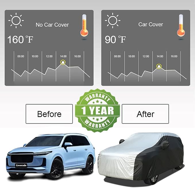 Coverado SUV Car Cover Waterproof All Weather, Outdoor Full Size Car Covers for Automobiles, Rain Sun UV Dust Protection Car Cover, Seam-Sealed Waterproof Car Covers Universal Fit for SUV (206"-215")