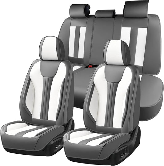 Huidasource Universal Car Seat Covers, Waterproof Faux Leather, Airbag Compatible, Easy Install, Preserve Cup Holders and Seat Functions, Great for Daily & Outdoor Use, Gray & White