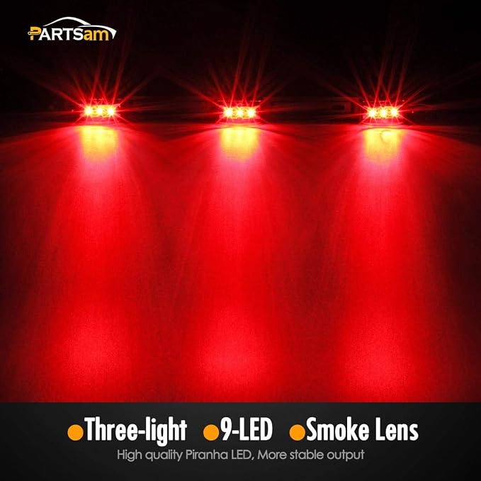 Partsam 14.17" Red Led Truck Trailer Smoked Red Clearance ID 3 Lamps Trailer Identification Light Bar w Black Stainless Steel Bracket Replacement for Pickup Trucks