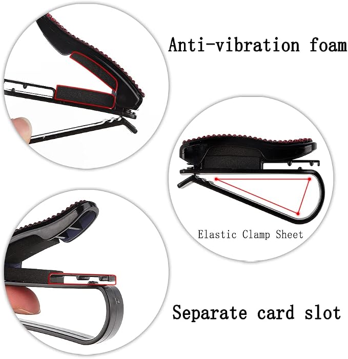 2PCS Bling Rhinestone Car Sun Visor Glasses Holders W/Anti-Scratch Sponge | Car Decoration for Women Girls,Ticket Card Clip Visor Organizer,Universal Rhinestone Auto Accessories