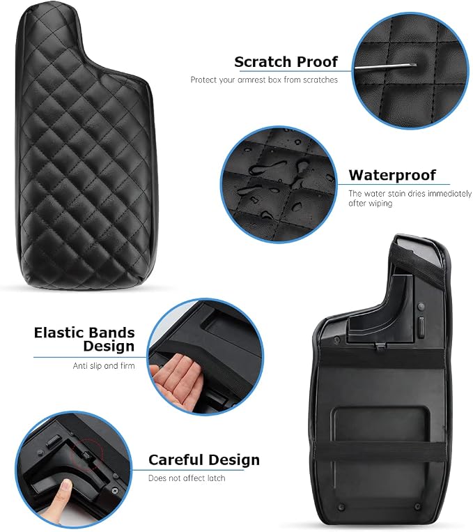 INTGET Car Center Console Armrest Cover for Subaru Crosstrek Accessories 2018-2022 2023 Impreza 2017-2023 Leather Arm Rest Box Lid Cover Seat Protector (Black with Cushion)