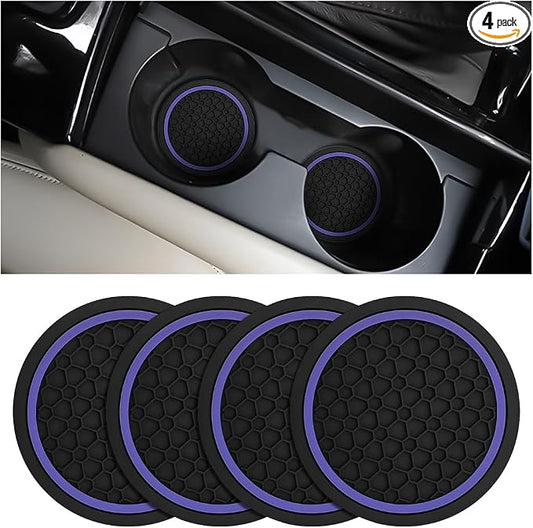 Mandark 4PCS Car Cup Holder Coasters, 2.75 Inch Non-Slip Insert Water Bottle Holder Pads, Dustproof Automotive Interior Accessories Mat, Universal for Vehicles, Trucks, RVs and More (Black/Purple)