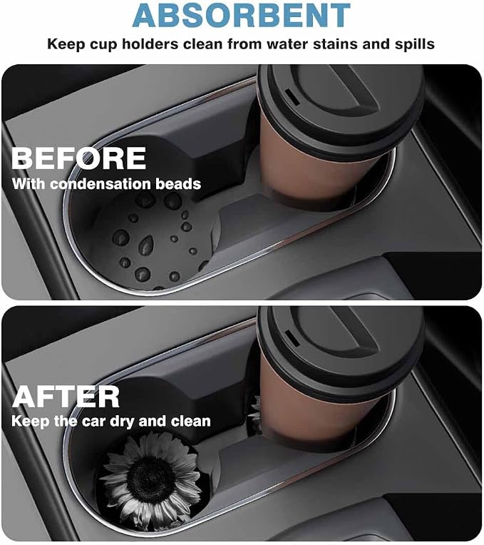 Sunflower Car Cup Holder Coaster 2 Pack Absorbent Ceramic Car Coasters for Cup Holders Car Accessories Interior for Women Men Universal Anti Slip Cork Base Cup Coasters with Finger Notch