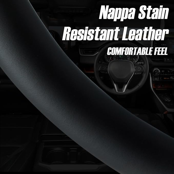 Yangday Leather Steering Wheel Cover for Toyota RAV4 Corolla Camry Highlander, 14.5-15 inches Car Steering Wheel Cover with Non-Slip Breathable (Carbon Black)