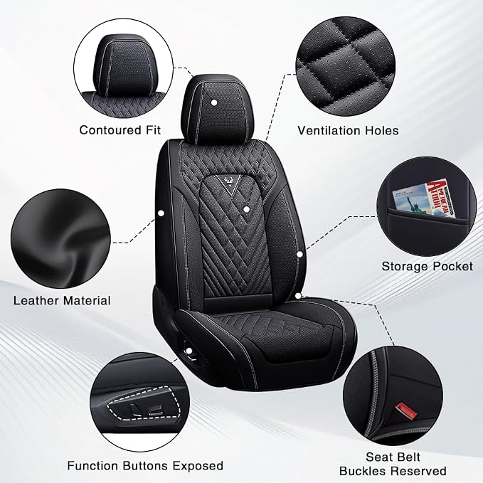 Fit for Toyota Avalon Seat Covers 2001-2026,Premium Leather, 360° Full Protection, Thick Padding & Memory Foam, Waterproof & Stain-Resistant Car Seat Cover Full Set (5 Seat,Black)