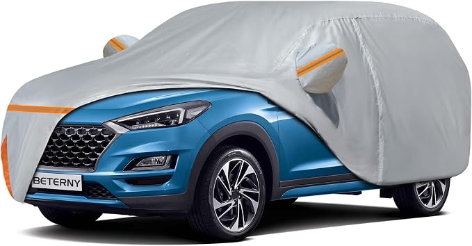 Car Cover for 2020-2026 Hyundai Tucson LWB, Waterproof Custom-fit All Weather Sun Rain UV Snow Dust Protection Windproof Outdoor Tucson Full Car Cover with Door Zipper & Cotton Lining-Gray