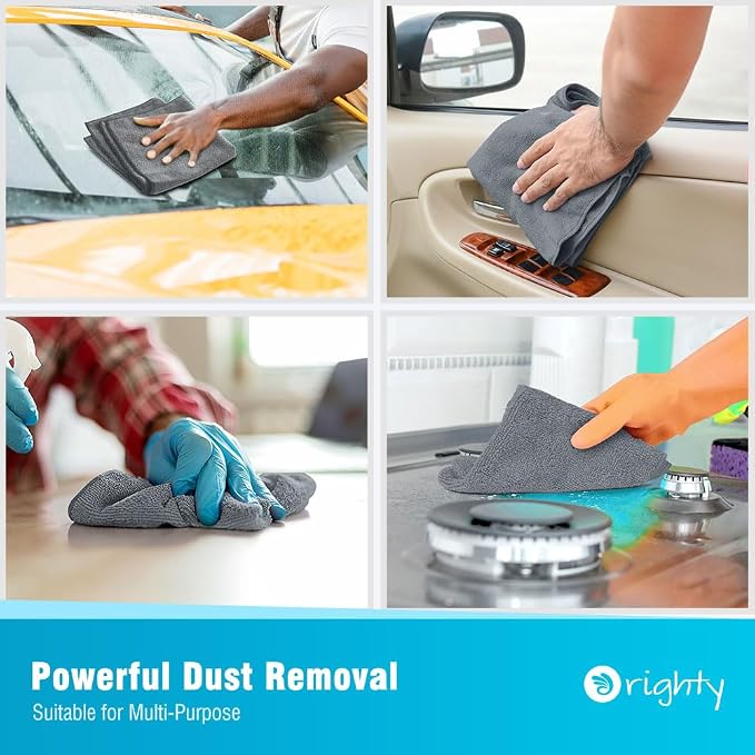 Orighty Microfiber Cleaning Cloth, Cleaning Rags, 24 Pack, 12x11 in, Grey | Microfiber Towels for Cars, Soft Highly Absorbent Rag, Lint Free Cloths for Car Care, House, Kitchen