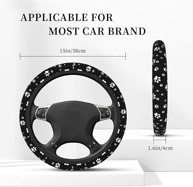 Kawaii Paws Elastic Steering Wheel Cover Non-Slip Breathable Steering Wheel Protector Fit Auto, SUVs, Truck