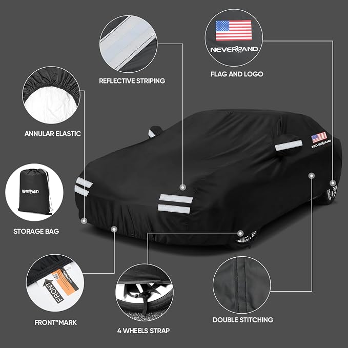Sedan Car Cover, Full Car Cover Waterproof All Weather Dustproof, Snowproof, UV Protection Outdoor Car Covers for Automobiles Universal Fit for Sedan Car Cover Size 208''L x 78''W x 59''H