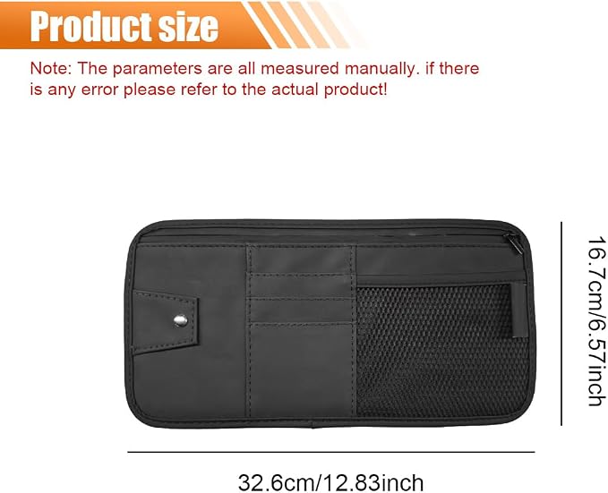 Car Sun Visor Organizer, PU Leather Automotive Visor Storage Pouch Holder with Multi-Pocket, Vehicle Interior Organizer Accessories for Sunglasses, Pen, Key, Phone, Cards, License(Black)