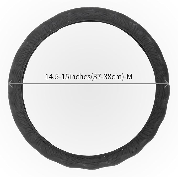 Steering Wheel Cover with Anti-Slip Leather Grip Compatible with Ford, Toyota, Honda, Nissan, and Chevrolet Vehicles for 14.5-15.35 inch Round Steering Wheels Universal Car Accessories
