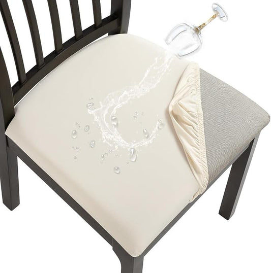 SearchI Cool Fabric Seat Covers for Dining Chairs, 6 Pack Water Repellent Dining Room Chair Seat Covers, Kitchen Chair Seat Covers Protectors(Beige)