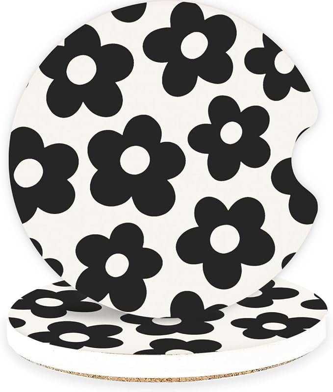 Ceramic Car Coasters – Absorbent Car Cup Holder Coaster Set for Women, Cute Aesthetic Car Accessories for Girls, 2 Pack (White Swan)