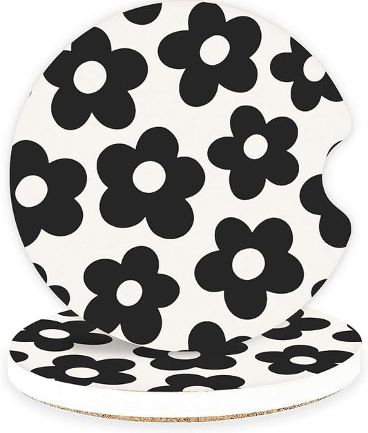 Ceramic Car Coasters – Absorbent Car Cup Holder Coaster Set for Women, Cute Aesthetic Car Accessories for Girls, 2 Pack (White Swan)