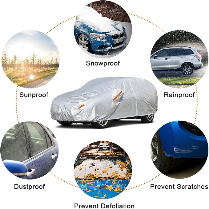 Kayme SUV Car Cover Waterproof All Weather (182 to 190 Inch) | Protects cars from outdoor UV exposure, blocks blowing dust and wind, breathable lightweight material, easy storage