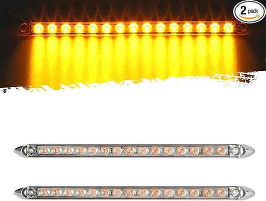 Partsam 2Pcs 12" Amber Led LED Trailer Light Bar 15-2835-SMD Clear Lens with Chrome Bezel Sealed Thin LED Turn Signal Marker Identification Light Bar for Trucks Trailers RV Surface Mount