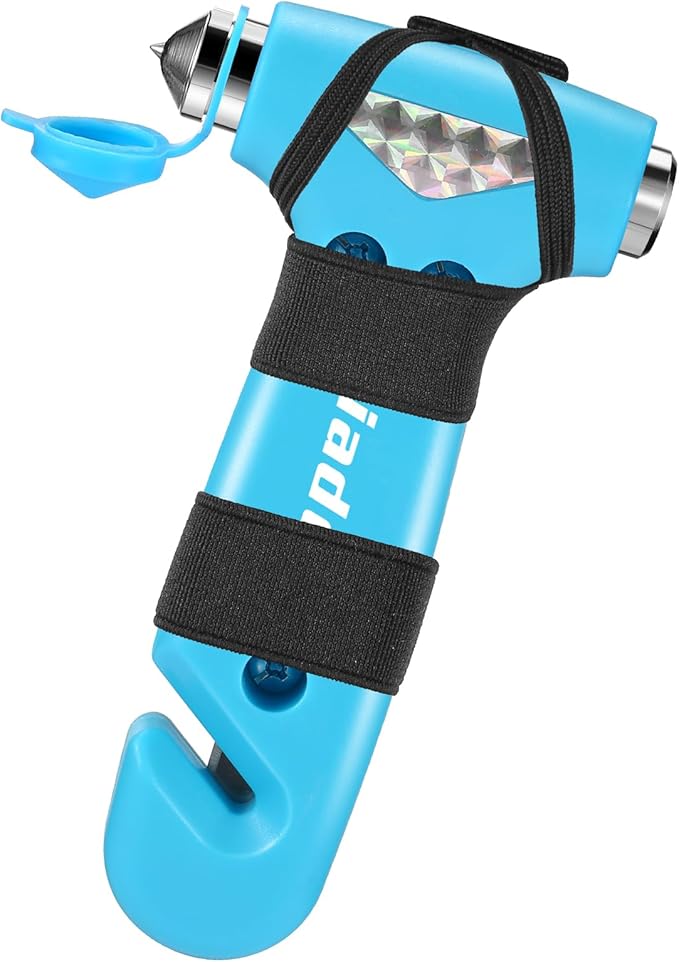 Window Breaker, 3-in-1 Emergency Escape Tool with Car Window Breaker and Seatbelt Cutter, Car Safety Hammer Car Essentials Tool for Women（Blue）