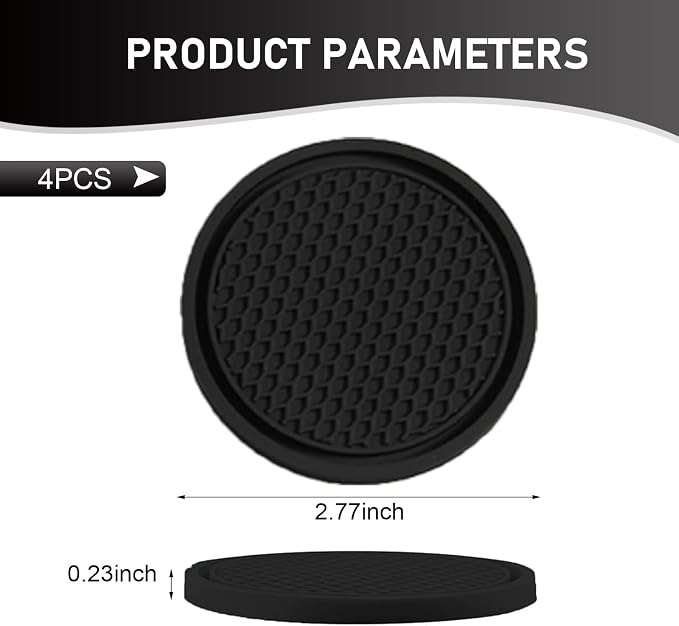 Car Cup Coaster, Universal Non-Slip Cup Holder Coasters for Car, Honeycomb Embedded Decorative Silicone Coasters, Cars Interior Decorative Accessories (Black)