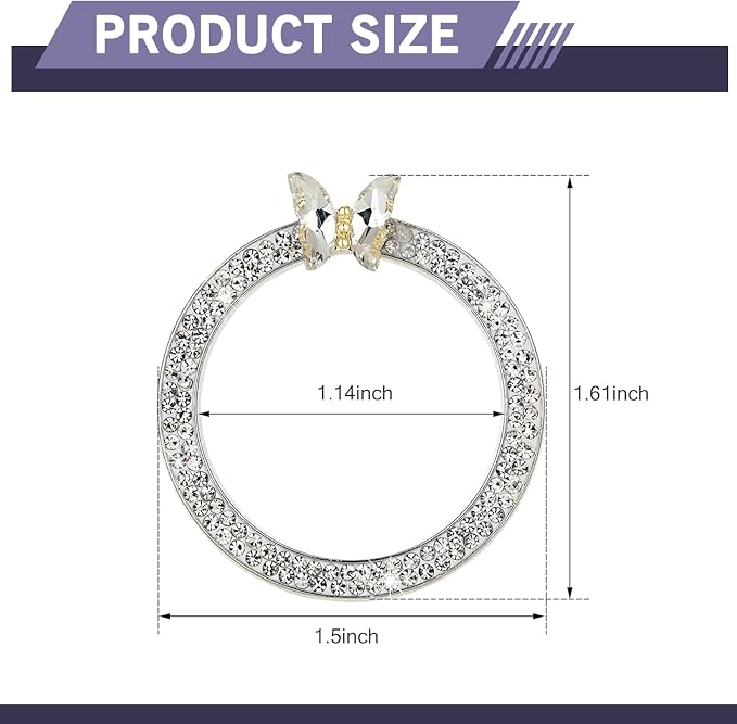 Bling Car Engine Start Stop Decoration Ring, Crystal Rhinestone Butterfly for Car Button Ring, Auto Interior Accessories for Women, Push to Start Button Cover Decoration (White)