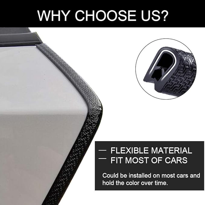 Winunite 65.6ft (20m) No Glue Car Door Edge Guards Black | Stop parking lot dings, U-shaped rubber, fits sedans trucks SUV, fade-resistant, protect against paint chips & scratches