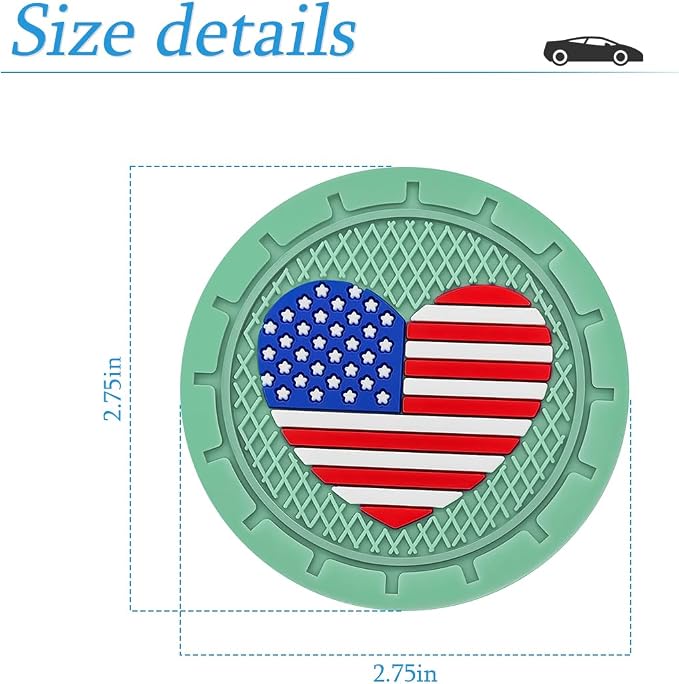 AUCELI 4 Pack Car Cup Holder Coasters, Colored American Flag US Flag Insert Car Cup Coaster, 2.75 Inch Anti Slip Shockproof Embedded Drink Mat, Vehicle Interior Decor Accessories