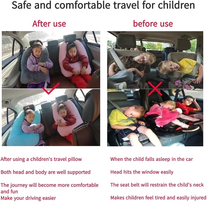 FHSGGP Travel Pillow Cushion for The Back Seat of Car Car Pillow Blue | for Kids A Sleeping Artifact Suitable for Long-Distance Travel of Adults and Children Travel Pillow for Kids