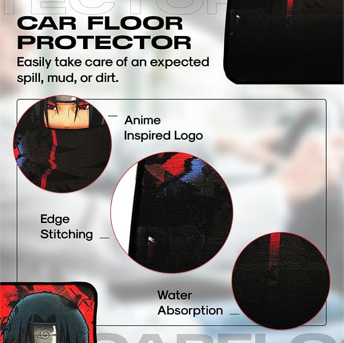 Anime Car Carpet Mat Set of 2 Front, Black Itchii Design Automotive Accessories Interior All Weather Floor Mats Decor with Non Slip Black Anti Skid Backing
