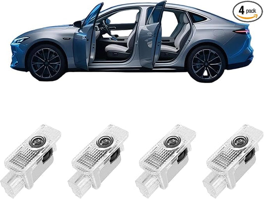 Never Fade Door Light Logo,HD Door Light Logo Welcome Lights Lamp Door Light Puddle Lights Kit Compatible with Accessories (AUD-DDII White Four Rings, 4Pcs)