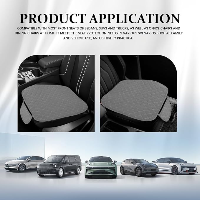 Leather Front Car Seat Cover, Anti-Slip Car Seat Bottom Covers, Full Wrapped Bottom Seat Protectors with Storage Pocket, Universal Comfortable Seat Cushion Fit Vehicles SUVs Trucks (K2-Gray)