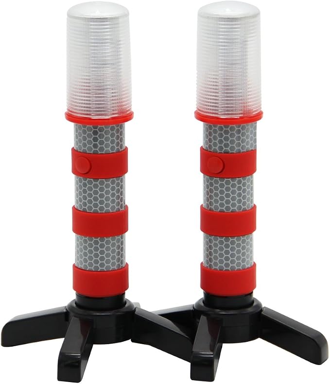 Twinkle Star LED Safety Strobe Road Warning Light, Set of 2 | Emergency Roadside Flares Kit, Highway Beacon Alert Flare, Magnetic Base, Detachable Stand, Solid Storage Case