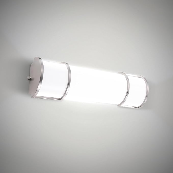 ASD LED 18" Vanity Flush Mount Light Fixture, Linear Bathroom Lighting Bar | 3CCT, Dimmable, ETL Listed | 20W 2300LM 3000-5000K 100-277V | Long Tube Bath Wall Sconce Over Mirror | Nickel