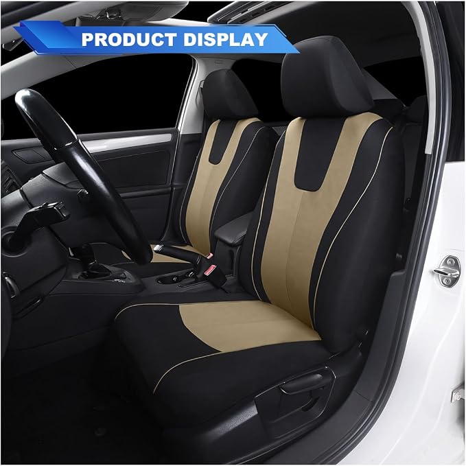 ZIMISI 4PCS Car Front Seat Covers, Comfort Breathable Vehicle Seat Protector Cover, Universal Automotive Interior Accessories for Car, SUV, Truck (Beige)