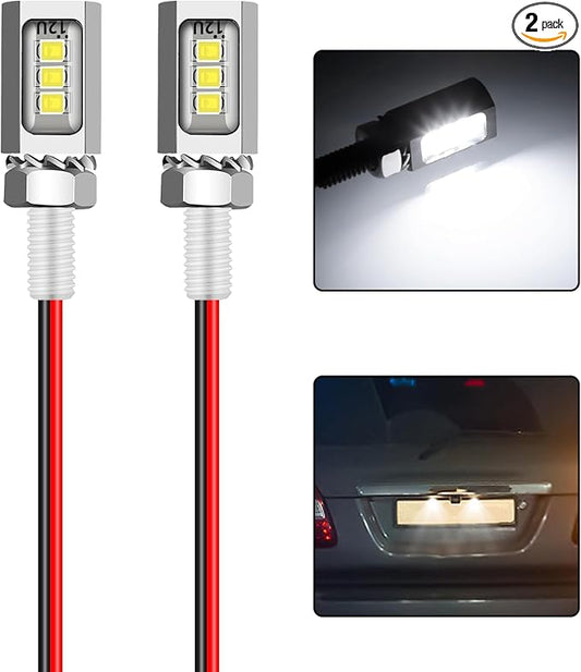 LED License Plate Light,License Tag Screw Bolt Lamp,12V White LED Bulb, Waterproof/Rainproof IP68 Aluminium Light Holder, Legal for Car Motorcycle Truck RV ATV Bike 2PCS (Silvery)