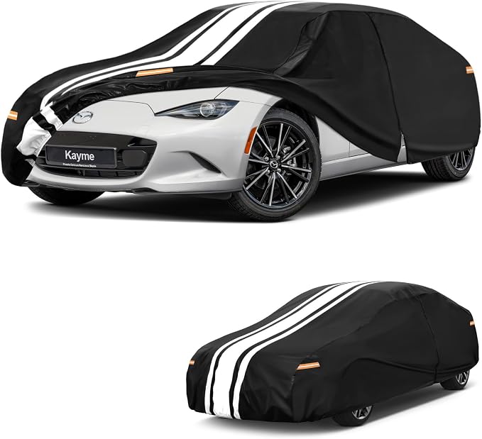 Kayme Mazda Miata Car Cover Waterproof All Weather for Automobiles, Custom Fit for Miata MX-5 MX5 (1989-2026), Gift with Tape/Towel, Outdoor Full Exterior Cover Rain Snow Sun UV Protection.