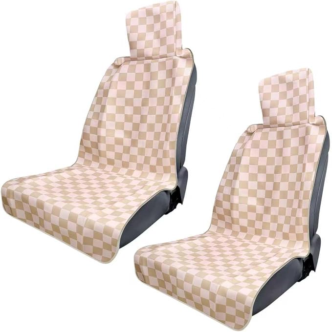 3tyto Universal Car Seat Covers, Waterproof Neoprene Seat Covers - Waterproof & Sweatproof, Machine Washable, Non-Slip Seat Protector for Car, Truck, SUV, Van (Checkered, 2 Pack)