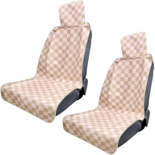 3tyto Universal Car Seat Covers, Waterproof Neoprene Seat Covers - Waterproof & Sweatproof, Machine Washable, Non-Slip Seat Protector for Car, Truck, SUV, Van (Checkered, 2 Pack)