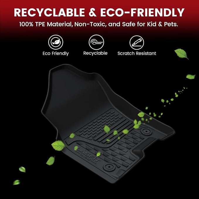 LASFIT Floor Mats for Ram 1500 Quad Cab 2025 2026 Bucket Seat(Not for Bench Seating, Not for Crew Cab), All Weather TPE Custom Fit Car Mats Floor Liners 1st & 2nd Row, Black
