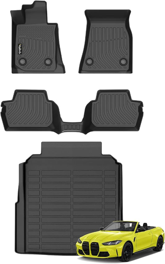 Wailtnb-Mats for BMW M4 Competition, M440i, 430i 2021-2025 Convertible Floor Mat Cargo Liner All Weather Floor Liner Car Mat for BMW M4 Convertible Custom Fit Automotive Full Set Accessories