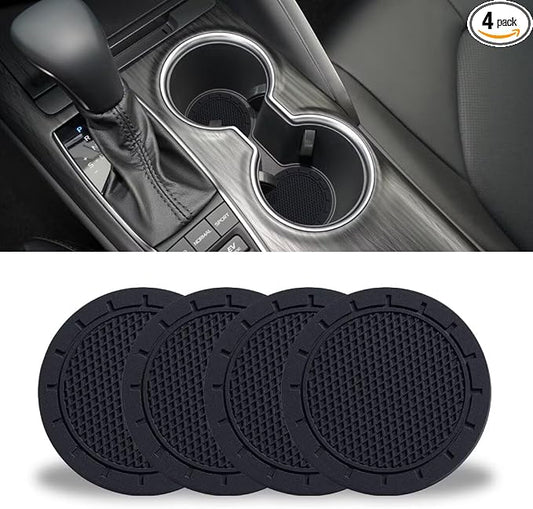 JUSTTOP Car Cup Holder Coaster, PVC Car Coaster, 4 Pack Universal Auto Anti Slip Cup Holder Insert Coaster, Car Interior Accessories - Black