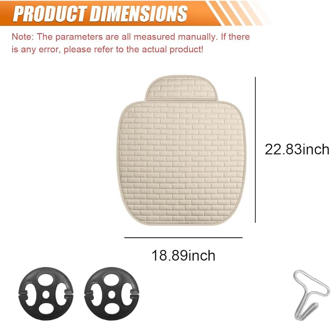 Car Front Seat Cover, Breathable Linen Auto Seat Cushion (BeigeS) | Anti-Slip Vehicle Seat Pad with Storage Pocket, Universal Automotive Seats Protection Mat for Car, SUV, Truck