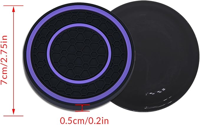 4 Pack Car Coasters for Cup Holder, 2.75 Inch Universal Auto Waterproof Coasters Silicon Insulation Cup Mats,No-Slip Anti Dust Insert Coaster for Woman Man, Suit for Vehicle Interior (Black/Purple)
