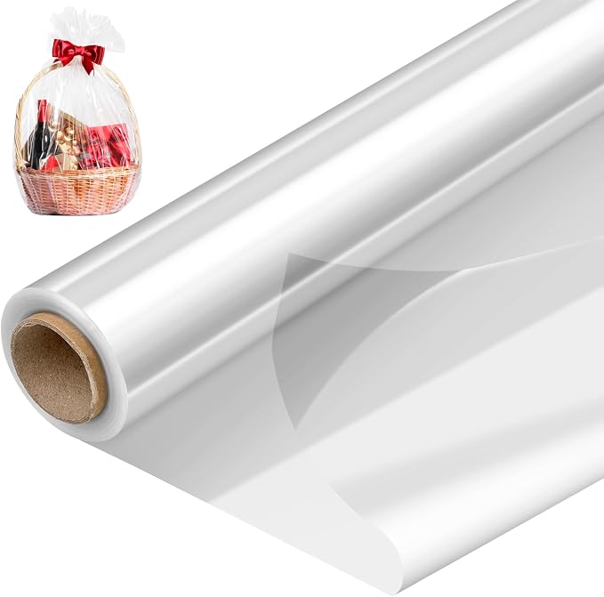 Mauproy 34 In x 100 Ft Clear Cellophane Wrap Roll | 34" Fold into 17", Extra Wide, 2.6 Mil Thick Transparent Wrapping Paper for Baskets, Flower Bouquets